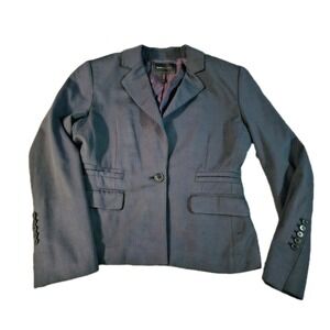 BCBG MAXAZRIA Women's Blazer Size M Navy Blue Stretch Woven Lined One Button